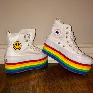 Miley Cyrus x Converse rainbow platforms